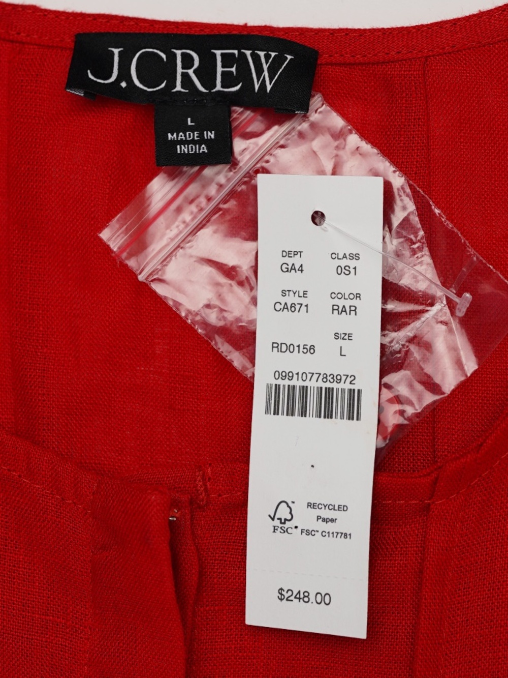 New JCREW Size L Seamed Linen Dress in Red $248 CA671 - Picture 7 of 7